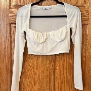 Adika Blouse Womens Size M Ivory Cropped Sweetheart Neck Long Sleeve NWOT